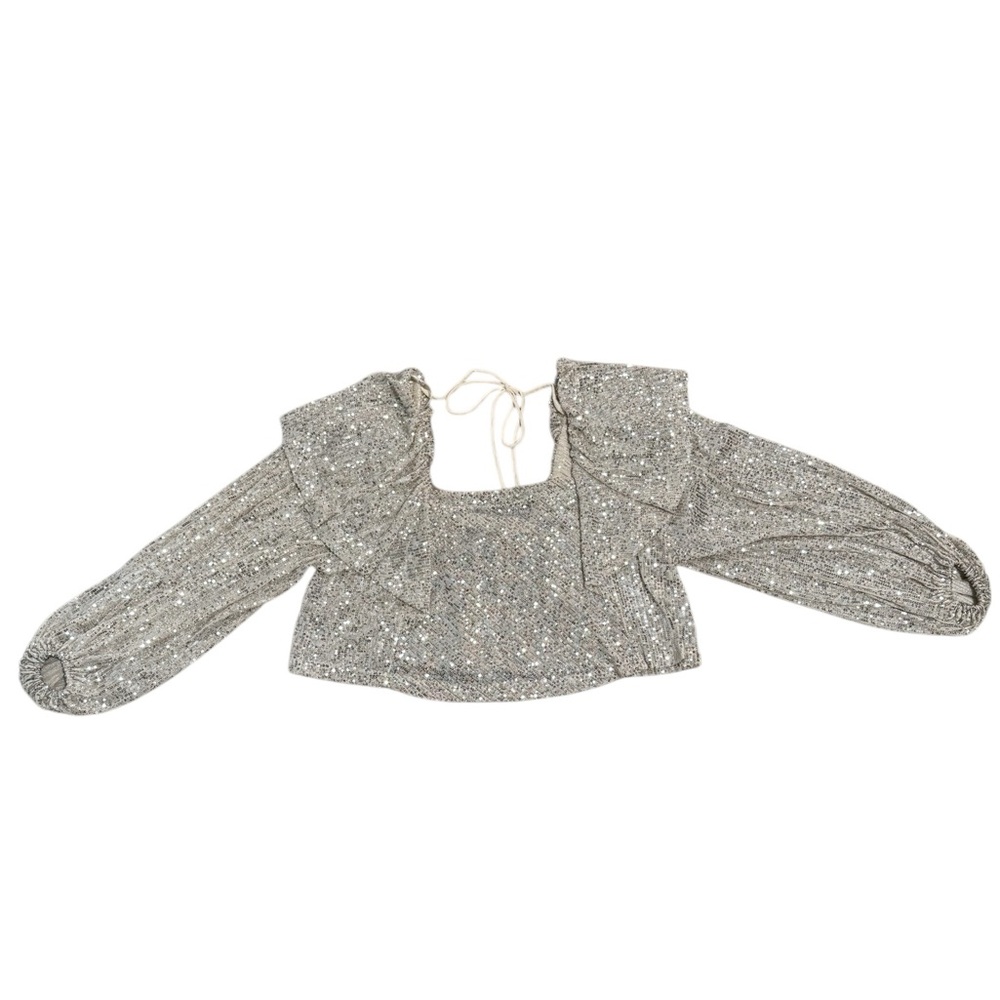 Free People Silver Sequin Long Sleeve Top - Picture 3 of 9
